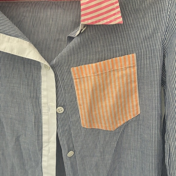 Theory Button Down Long Sleeve Multi Pattern Color Striped Blue Pink Orange SP - Picture 5 of 7